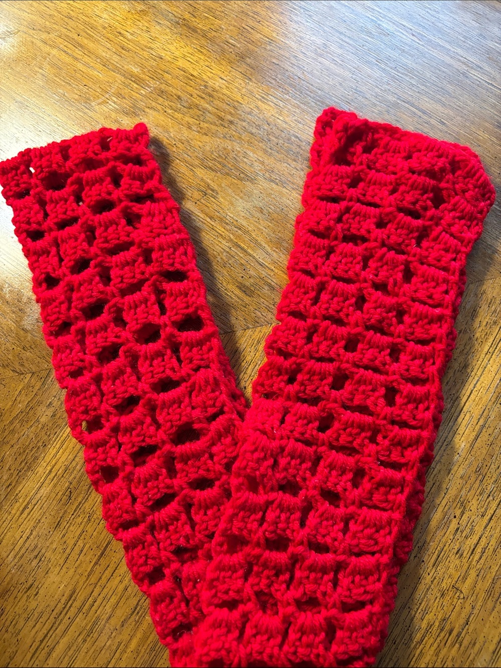 Bright Red Crochet Openwork Scarf